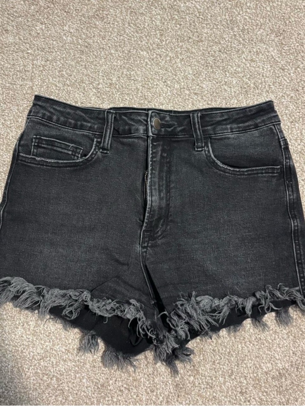 Altar'd State Black Distressed Frayed Hem Denim Shorts